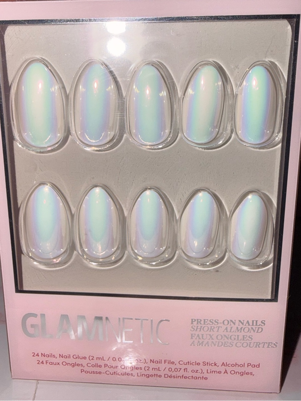 Glamnetic “Moonlight” Press-On Short Almond Nails - Iridescent White
